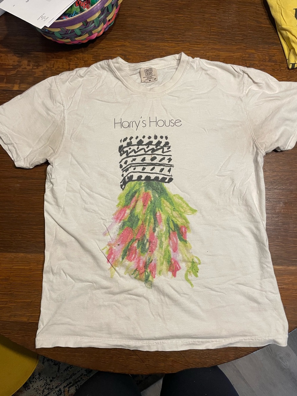 Harry's House Women's White Graphic Tee with Pink & Green Detail